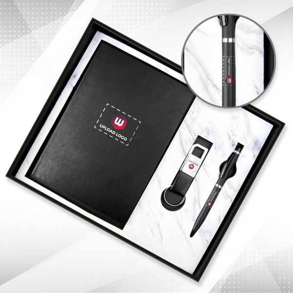 Customized 3-in-1 Combo Diary, Pen & Keychain Gift Set for Employees (Black)