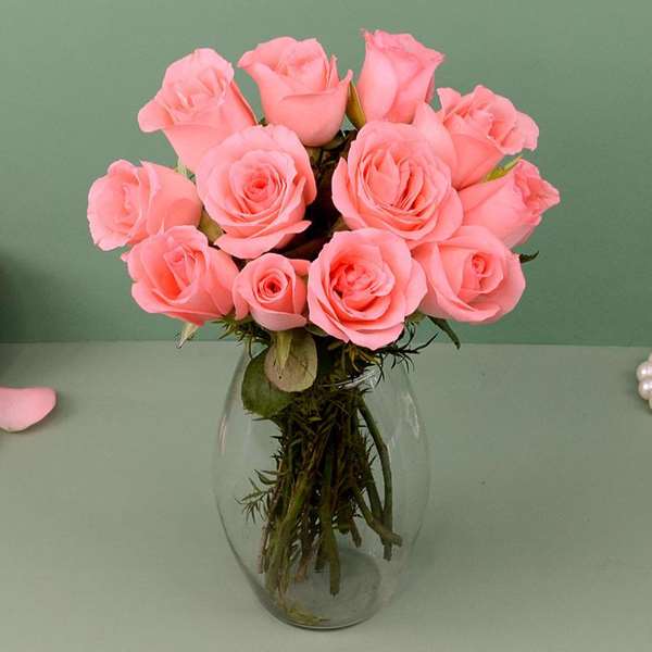 Adorable Pink Roses in a Vase