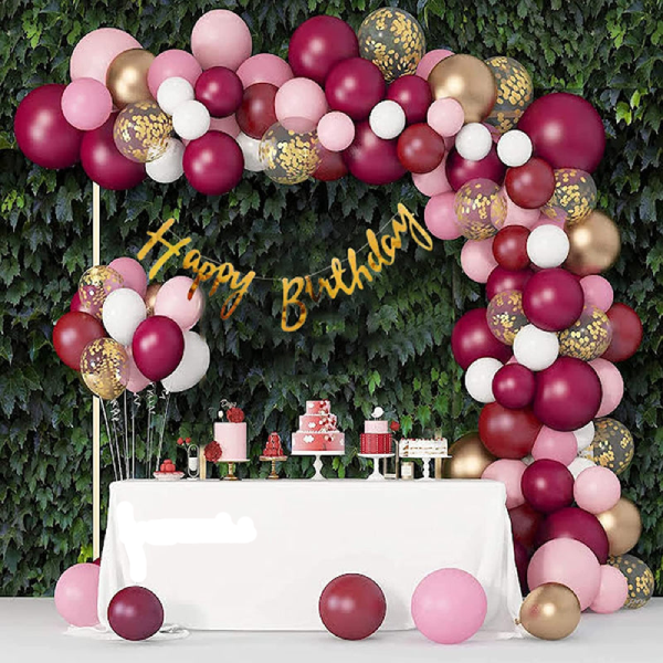 Elegant Burgundy & Pink Birthday Balloon Decoration Kit