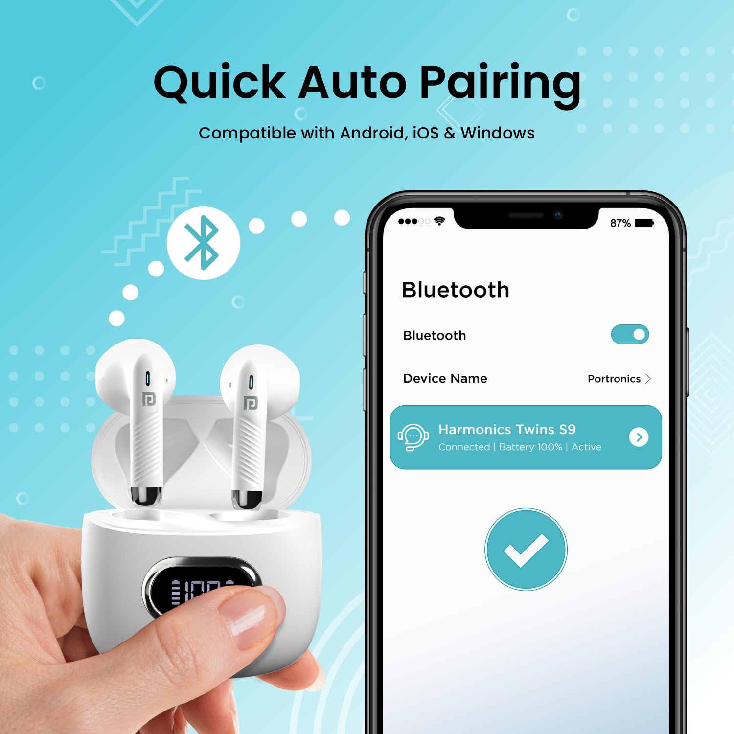 Portronics Harmonics Twins S9 Earbuds with Upto 30H Playtime (White)-8