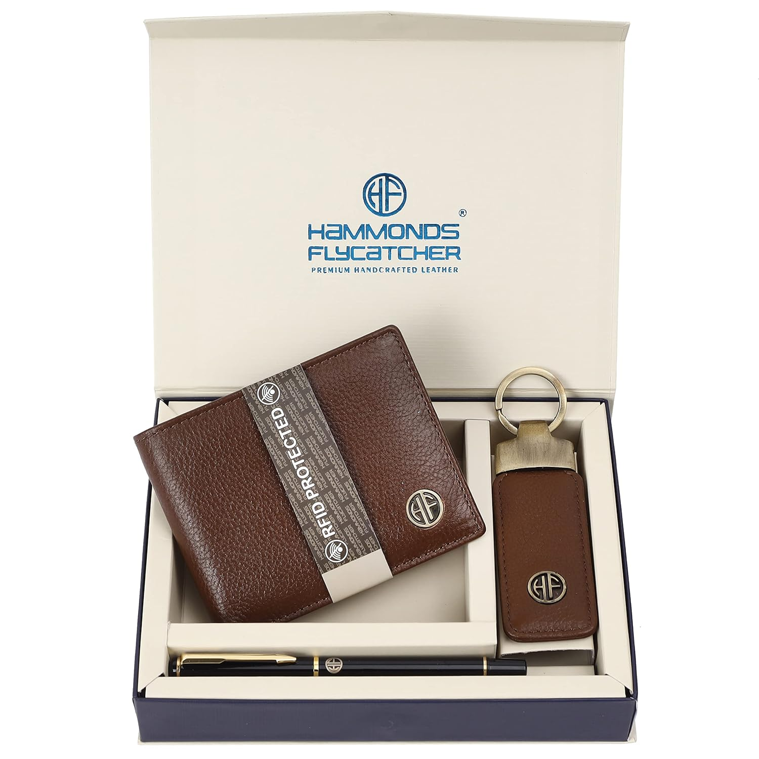 HF Men's Executive Leather Gift Set – Wallet, Keychain & Pen | Premium Corporate Gift (Birchwood Brown)-0