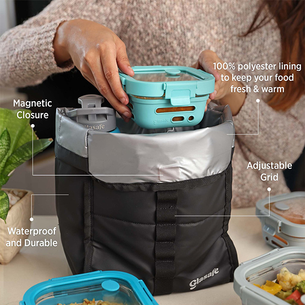 Glasafe Carry 'N' Go Office Combo with Lunch bag Set of 3 (Tiffin: 320mlx1 + 520mlx1) - Mellow Mist-1