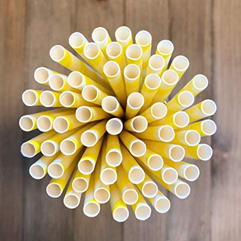 ECO - BIO Yellow Paper Straws for Cocktail Drinking Pack of 50 - 5mm-2