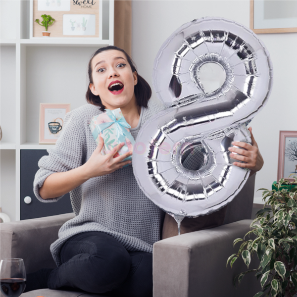 Number 8 Silver Foil Balloon 16 inch-1