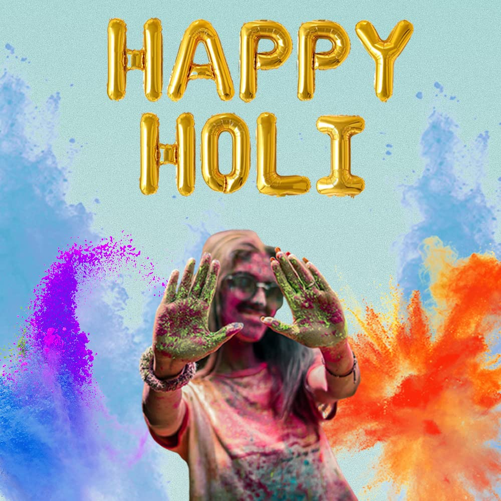 Golden Happy Holi Foil Balloon for Decoration - 16 inches Balloon
