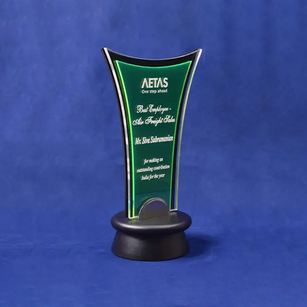 Sleek Green Acrylic Trophy with Engraved Message-1
