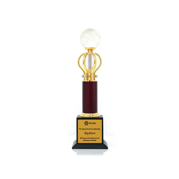 Regal Vintage Trophy - Classic Elegance with Glass Top & Wooden Base-0
