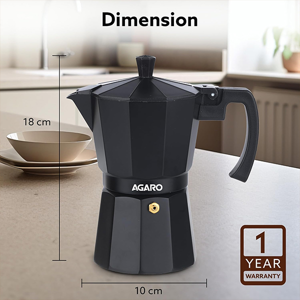 AGARO Classic Moka Pot, Stovetop, Espresso Coffee Maker - 240 ML - Black-5