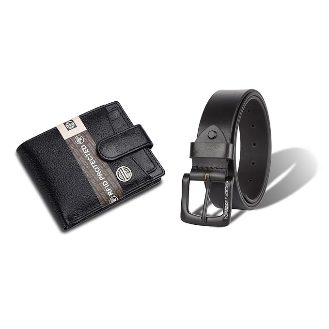 HF Premium Men's Leather Gift Set - Wallet & Belt Combo (Midnight Black)-7