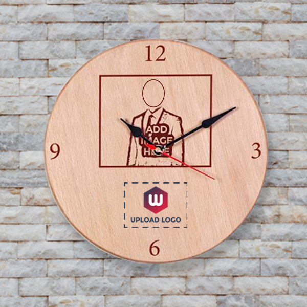 Round Wooden Wall Clock - Customized with Logo & Image