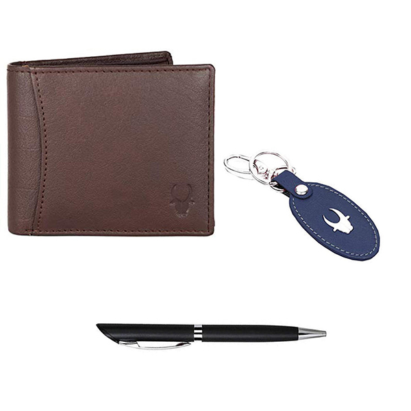 WILDHORN SANFORD Premium Leather Wallet, Keychain & Pen Gift Set for Men (Carob Brown)-1