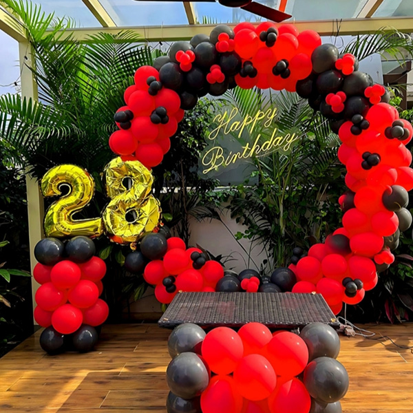 28th Birthday Decoration with Red & Black Balloons