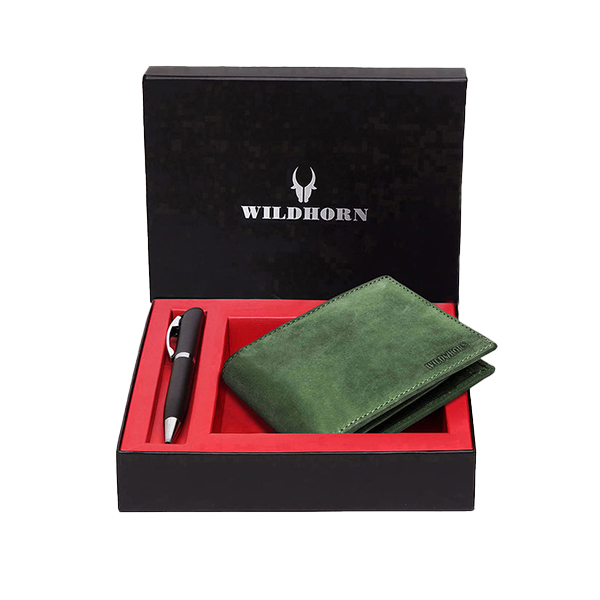 WILDHORN MACON Leather Wallet & Pen Gift Set (Green Hunter)